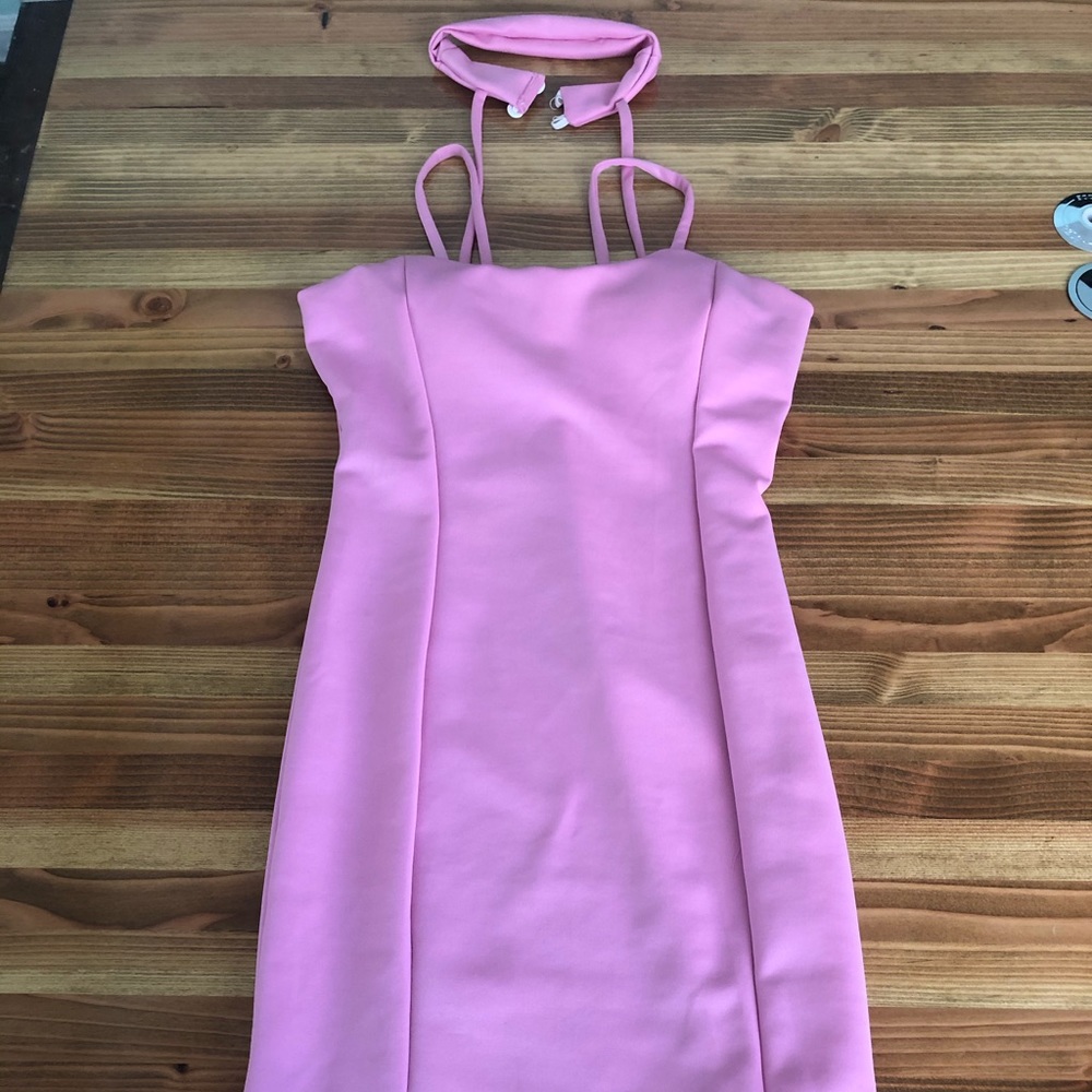 Pink choker strap tight dress